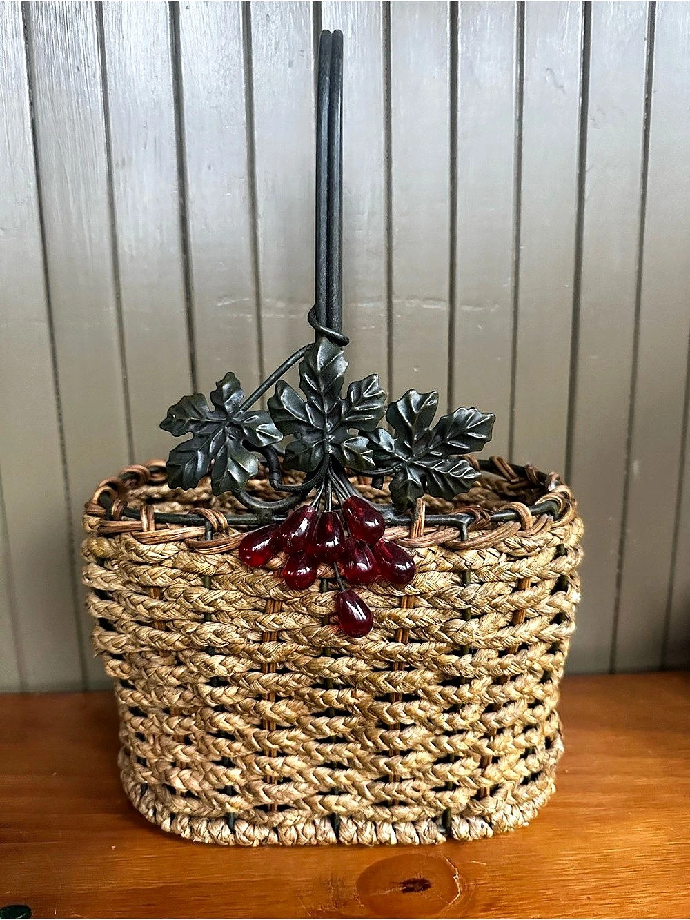 Pier 1 Imports Vintage Wicker & Metal Wine Basket